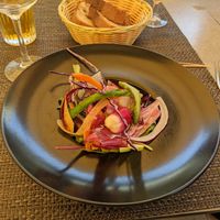 Salad entrée at Le Cantou in Saint-cirq-lapopie