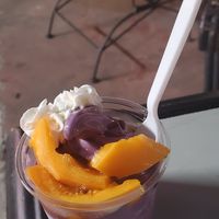 Sundae with fresh papaya. at Sweet Journey Soft Serve in Kailua Kona
