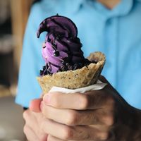 Ube (purple sweet potato) soft serve with mini chocolate chips  #Veganuary at Sweet Journey Soft Serve in Kailua Kona