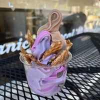 Multi flavor with waffle cone toppings😄  at Sweet Journey Soft Serve in Kailua Kona