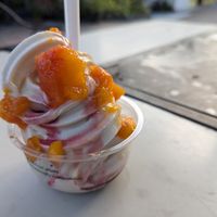 Papaya and strawberry soft serve at Sweet Journey Soft Serve in Kailua Kona
