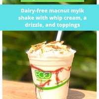 Dairy-free mylk shake finished with a coconut whipped cream. at Sweet Journey Soft Serve in Kailua Kona