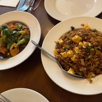 Kung Pao Tofu + Fried rice at The Orchid Vegan Restaurant in York