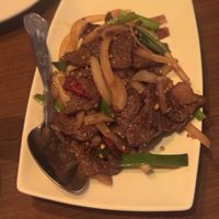 Mongolian style vegan beef stir fry   at The Orchid Vegan Restaurant in York