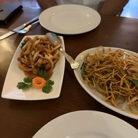 Chilli chicken and noodles   at The Orchid Vegan Restaurant in York