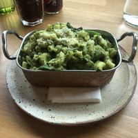 Mac and cheese with greens  at Vertigo in Salford