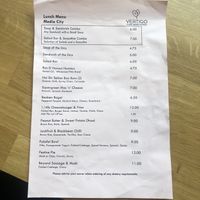 Menu as of Feb 2022  at Vertigo in Salford