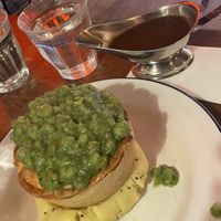 Vegan pie with mashed potatoes and mashed peas    at Pieminister in Manchester