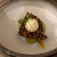 Vegan dessert. Avocado purée  at L'Arpège in Colmar