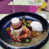 The dessert (roasted figs with panna cotta) at L'Arpège in Colmar