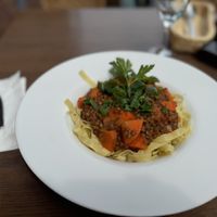 Pasta with Lentille bolognese  at Aquarium Cafe in Heligoland