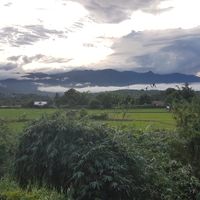 The rooftop view as the sun set at Gypsy Soul in Pai