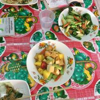 Stir fried vegetables and sweet/sour tofu with vegetables and pineapple  at Samrup Jay in Ayutthaya