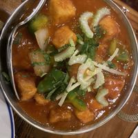 Indo-Chinese vegan tofu dish, savory, not sweet   at Karavalli in Saratoga Springs