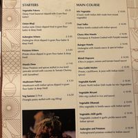 Dedicated menu   at Green Gates Indian Restaurant in Stirling