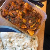 Jeera Potatoes and garlic naan at Green Gates Indian Restaurant in Stirling