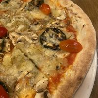 Vegan pizza closeup  at Pizza Hytten in Aalborg