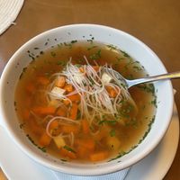 Noodle soup! Had small pieces of tofu in it   at Pizzeria Primavera in Bratislava