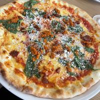 Pizza Spinach and vegan sausage  at Pizzeria Primavera in Bratislava