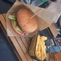 vegan burger with fries 🍟 at Hamburger Ház Superheros in Balatonlelle