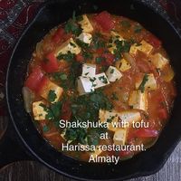 Tomato and onion sauce with tofu  at Harissa in Almaty