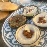 Appetizer of various  dips and pita  at Harissa in Almaty