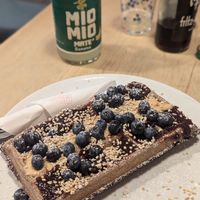 Vegan buckwheat waffle 🧇 with peanut butter topping at gofreak in Wroclaw