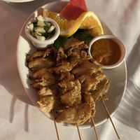 Mock chicken skewers yuM at Zabb Thai Cuisine Newport Beach in Newport Beach