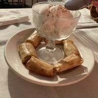 Vegan ice cream with fried banana at Zabb Thai Cuisine Newport Beach in Newport Beach