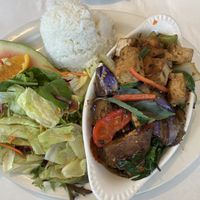 Spicy eggplant and tofu lunch special  at Zabb Thai Cuisine Newport Beach in Newport Beach
