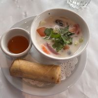 Coconut soup. Veggie spring roll  at Zabb Thai Cuisine Newport Beach in Newport Beach