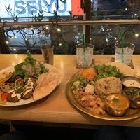 The falafal dish on the left en the brown rice dish on the right were both absolutely delicious!! at Meu Nota in Tokyo