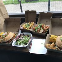 Hustle burger and kebab burger, dirty fries, hash browns, hash browns and cake! 🤤😋  at Seitan Hustle in Fleetwood
