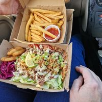 Donor kebab and base fries at Seitan Hustle in Fleetwood