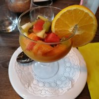 Fruit-salad soaked in orange juice at Waldhotel zum Bergsee in Damme