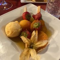 Fruit kebab with melon sorbet and rum syrup at Au Vieux Gassin in Gassin