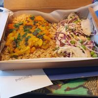 Vegan goji curry rice box at LEON - Millenium Walkway in Dublin