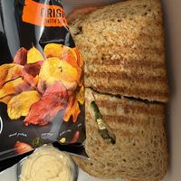 Sandwich with hummus and terra chips  at Driftwood Deli in Munising