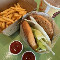 New crispy chicken sando, fries and shake.   at Amy's Drive Thru  in Corte Madera
