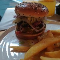fresh vegan burger and fries at Kącik Zbójnicki in Wisla