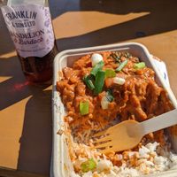 Peanut coconut curry with rice at Icarus and Apollo in Sheffield