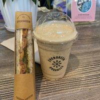 Cashew tzatziki sandwich and salted caramel smoothie  at DOH - Evergreen Organics in Doha