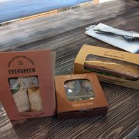 Wrap, chocolate torte and butternut squash sandwich. at DOH - Evergreen Organics in Doha