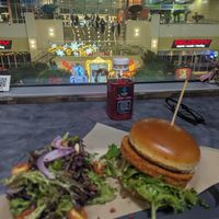 Cajun chicken sandwich and salad at Down 2 Earth Plant Based Cuisine in Las Vegas