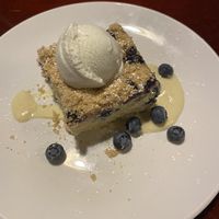Blueberry buckle with lemon cream sauce  at Sprig and Vine in New Hope