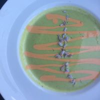 amazing soup with eatable flowers! at Sprig and Vine in New Hope