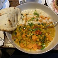 Vegan curry with rice and naan  at The Famous Star in Moffat