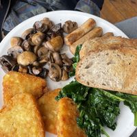 Full english (beans and tomato were taken off due to request)  at Count House Café in Pendeen