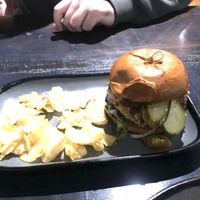 Falafel burger with added jalapeños   at Col's Kitchen in Concord