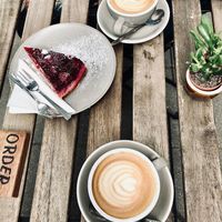 Vegan cappuccino and some cake  at Mono Loco in Leipzig